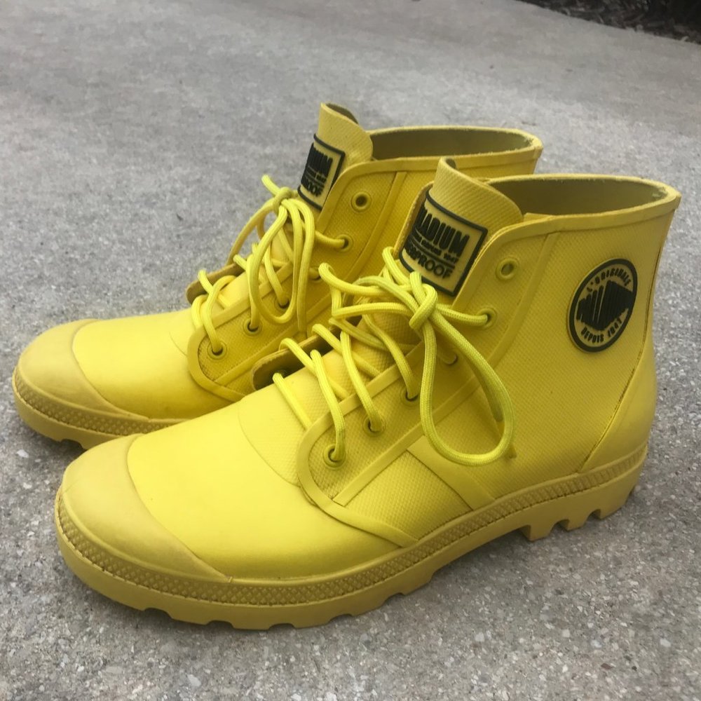 Paladium Pampa Smiley Yellow Waterproof Rain Boots, Size 12